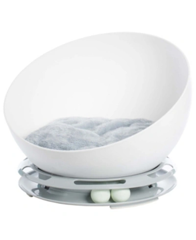 Pawsmark Bowl Shaped Sleeping Bed House Cat Cave Lounge With Ball Toy In White