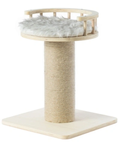 Pawsmark Wooden Cat Sisal Scratching Post Tree Tower With Seat Pet Bed Lounge In Brown