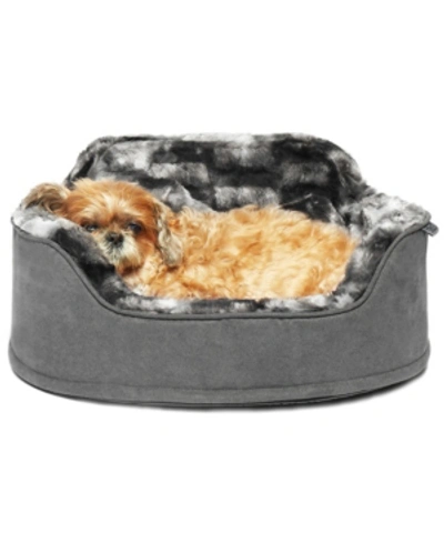 Precious Tails Faux Fur Princess Pet Bed With Plush Bone Pillow In Gray