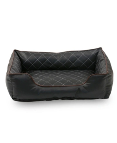 Happycare Textiles Luxury All Sides Faux Leather Rectangle Pet Bed, 40"x32" In Black