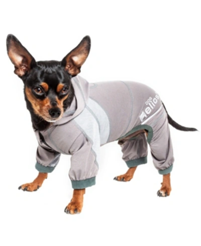 Pet Life Central Dog Helios Namastail Breathable Full Body Performance Yoga Dog Hoodie Tracksuit In Gray