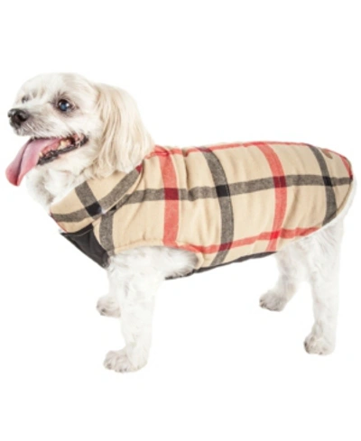 Pet Life Central 'allegiance' Classical Plaided Insulated Dog Coat Jacket In Khaki