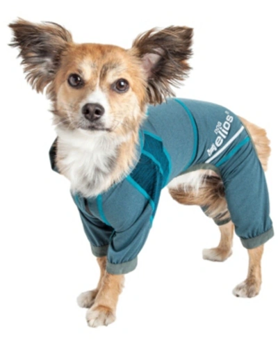 Pet Life Central Dog Helios Namastail Breathable Full Body Performance Yoga Dog Hoodie Tracksuit In Blue