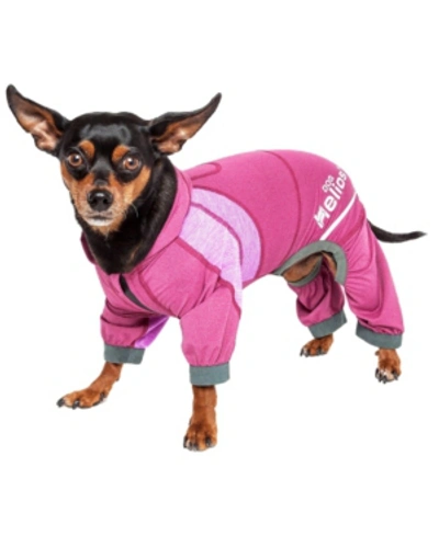 Pet Life Central Dog Helios Namastail Breathable Full Body Performance Yoga Dog Hoodie Tracksuit In Pink