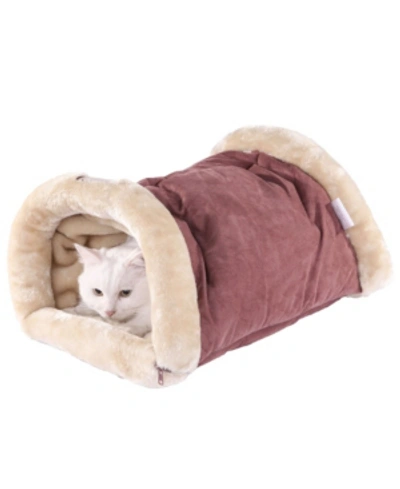 Armarkat Cat Cave Beds For Indoor Cats 2-in-1 Plush Cat Beds Mat Warm Tunnel Tube Kitty Mat Pad In Scarlet