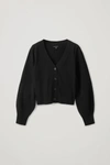 Cos Knitted Balloon-sleeve Cashmere Cardigan In Black