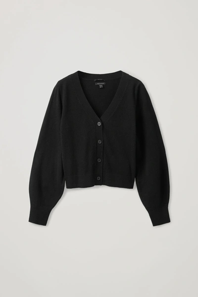 Cos Knitted Balloon-sleeve Cashmere Cardigan In Black