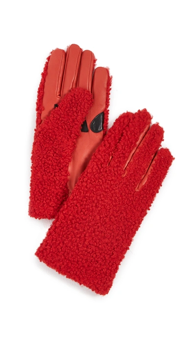 Agnelle Jency Red Shearling Gloves