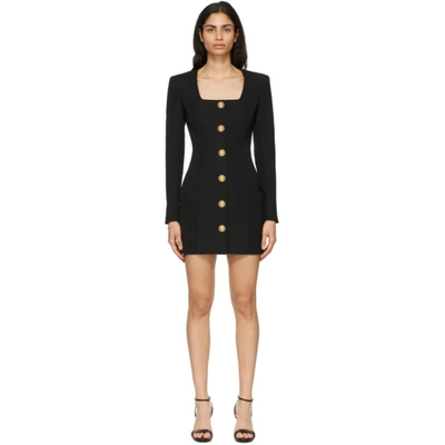 Balmain Button-embellished Grain De Poudre Wool Mini Dress In Black