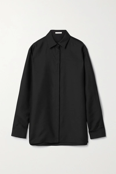 The Row Big Sisea Wool And Silk-blend Poplin Shirt In Black