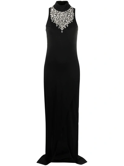 Balmain Crystal-embellished Stretch-jersey Turtleneck Gown In Black