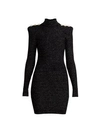 Balmain Ribbed Lurex Mockneck Knit Dress In Noir