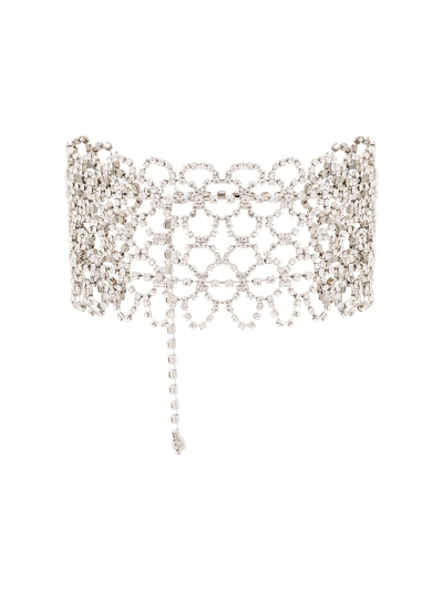 Kenneth Jay Lane Silver Tone Crystal Lace Choker Necklace