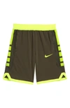 Nike Kids' Dry Elite Basketball Shorts In Cargo Khaki/ Volt/ Volt