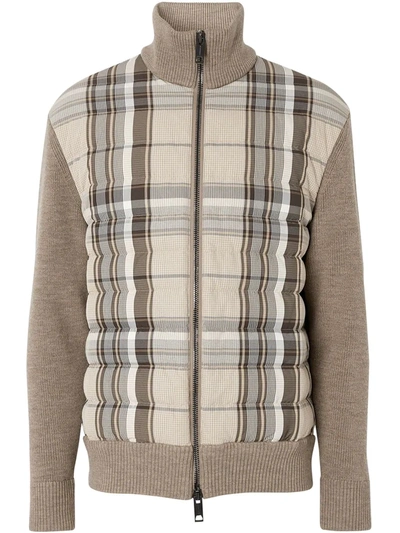 Burberry Check Puffer Knitted Jacket In Brown