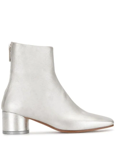 Mm6 Maison Margiela Metallic Square-toe Ankle Boots In Silver