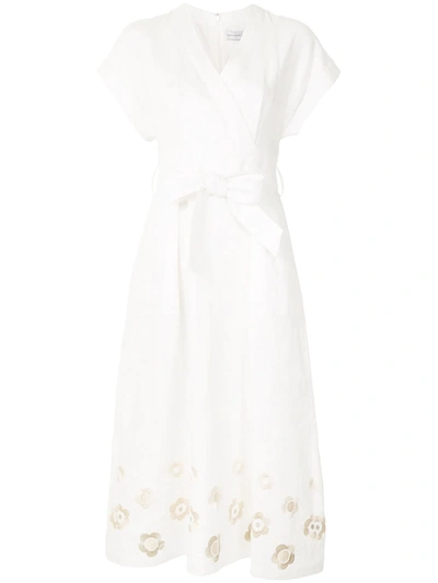 Rebecca Vallance Floris White Embroidered Linen Midi Dress