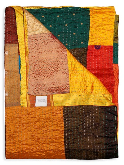 Taj Hotel Kantha Silk Throw In Yellow Multi