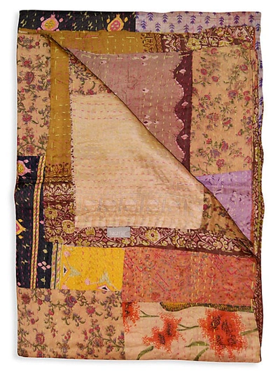 Taj Hotel Kantha Silk Throw In Beige Multi