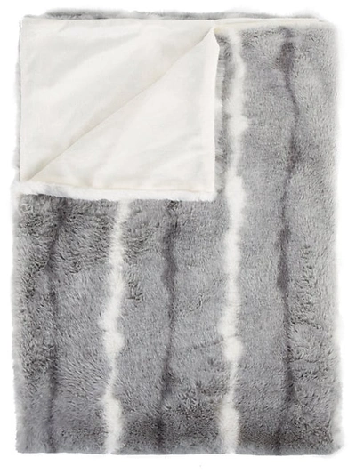 Luxe Faux Fur Striped Faux Fur Throw In Dayton Grey