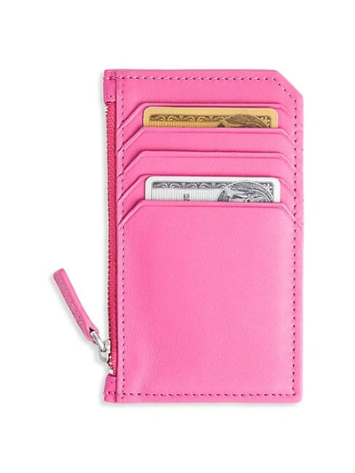 Royce New York Leather Zip Card Case In Bright Pink