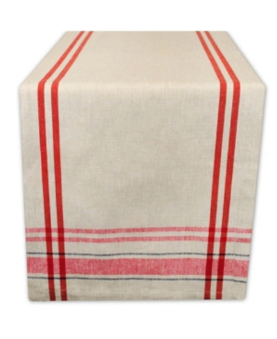 Design Imports Chambray French Stripe Table Runner 14" X 72" In Red