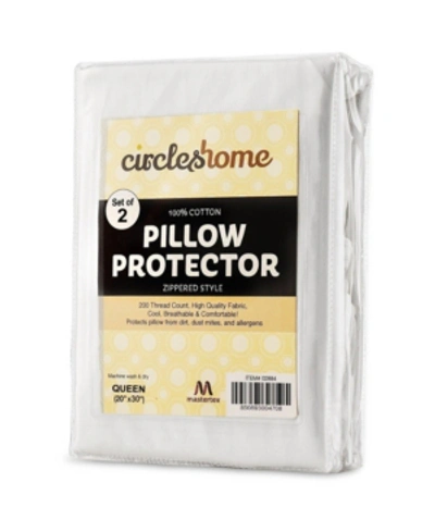 Mastertex Circles Home Cotton Zippered Pillow Protector 2 Pack In White