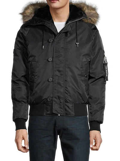 The Kooples Faux Fur-trim Down-filled Jacket In Black