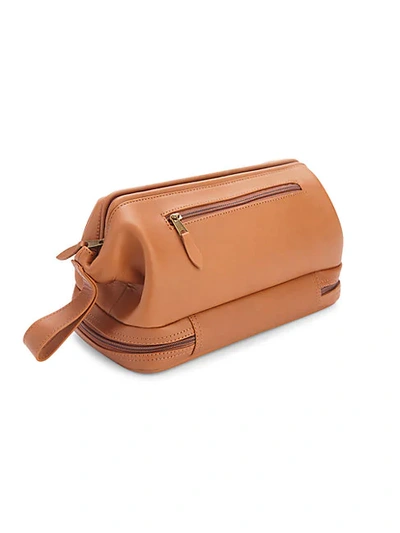 Royce New York Zippered Leather Toiletry Bag In Tan