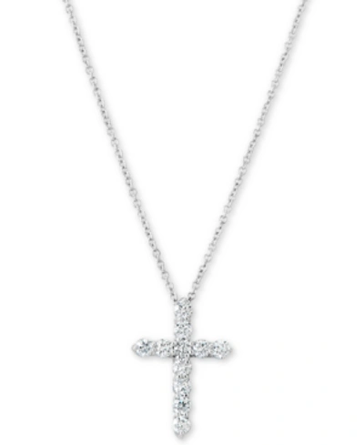 Macy's Diamond Cross Pendant Necklace (1/2 Ct. T.w.) In 14k White Gold, 16" + 2" Extender