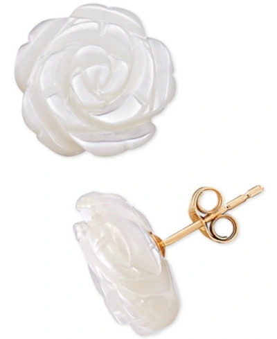 Macy's Mother-of-pearl Flower Stud Earrings In 10k Gold In White