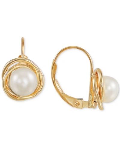 Macy's Cultured Freshwater Pearl (6mm) Leverback Earrings In 10k Gold In Yellow Gold