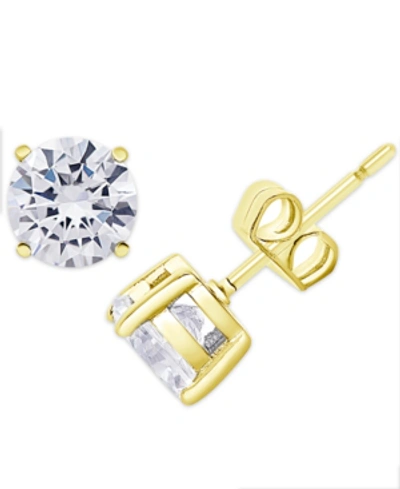 Macy's Cubic Zirconia Round Stud Earrings In Silver Plate, 3 Ct. T.w. In Gold