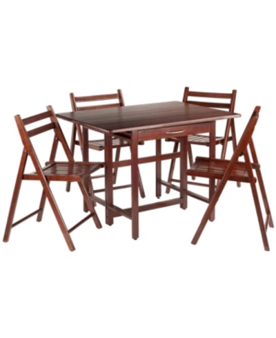 Winsome Taylor 5-piece Drop Leaf Table With 4 Folding Chairs Set In Brown