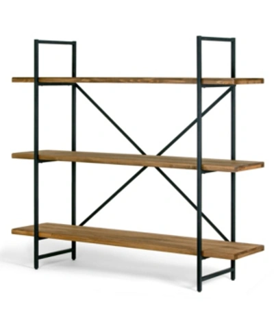 Glamour Home Ailis 56" Pine Wood Metal Frame Etagere Three Wide Shelf Bookcase Media Center In Brown