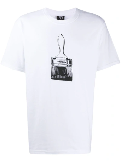 Stussy Logo Paintbrush Print T-shirt In White