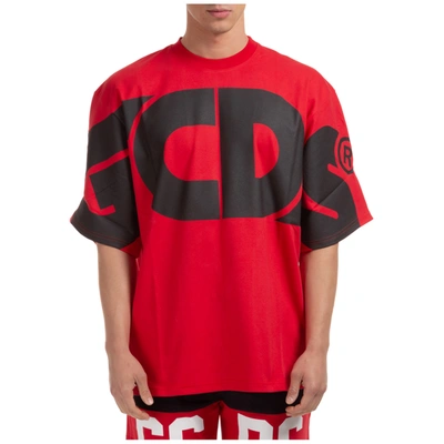 Gcds Men's Short Sleeve T-shirt Crew Neckline Jumper Macro Logo In Red