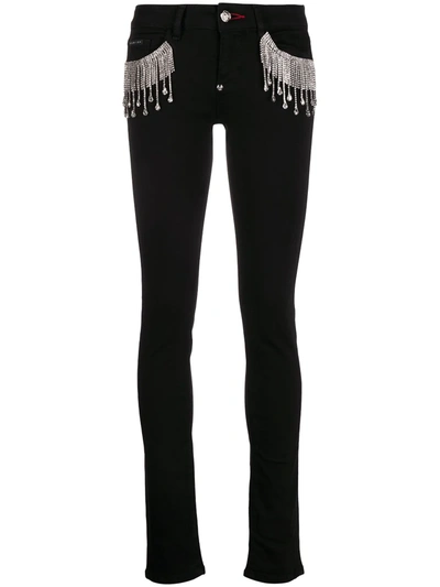 Philipp Plein Crystal Fringe-embellished Skinny Jeans In Black