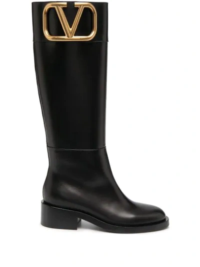 Valentino Garavani Supervee Leather Knee-high Boots In Black