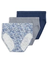 Jockey Elance Breathe French Cut Brief 3-pack In Grey,stencil,sea