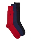 Polo Ralph Lauren Super Soft Crew Dress Socks 3-pack In Red,blue,black