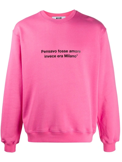 Msgm Slogan Print Sweatshirt In Pink