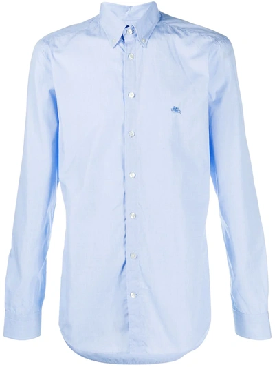 Etro Micro-pattern Logo-embroidered Shirt In Blue