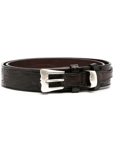 Anderson's Floral Embroidered Leather Belt In Black