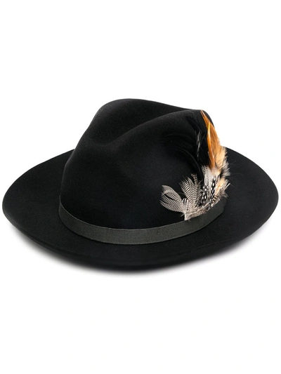 Paul Smith Feather Fedora Hat In Black