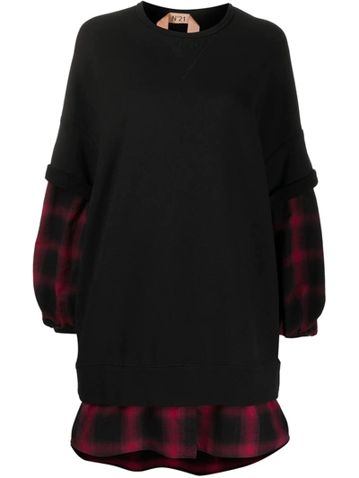 N°21 Flannel Panel Sweatshirt Dress In Black