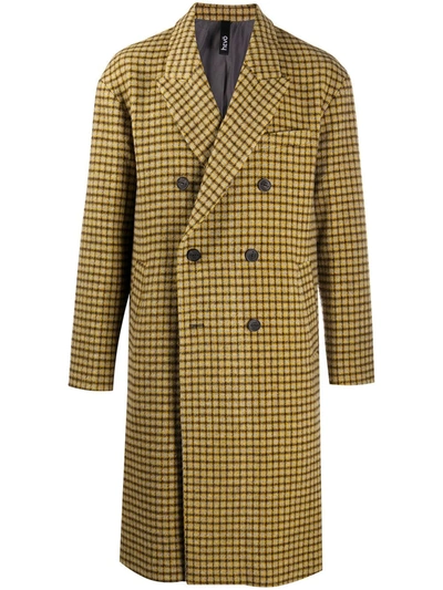 Hevo Checked Double-breasted Coat In Yellow
