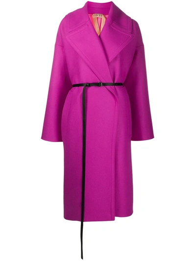 N°21 Exaggerated-lapel Belted Wrap Coat In Purple