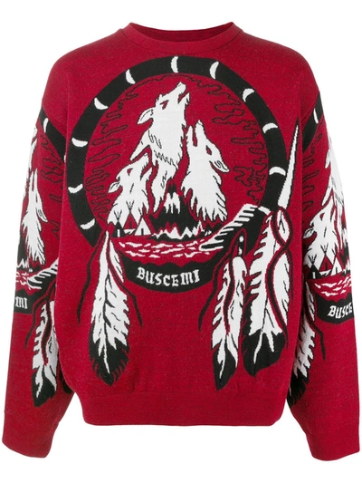 Buscemi Wolves-intarsia Jumper In Red