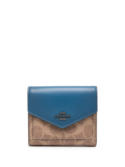 Coach Small Wallet In Colourblock Signature Canvas In Blue